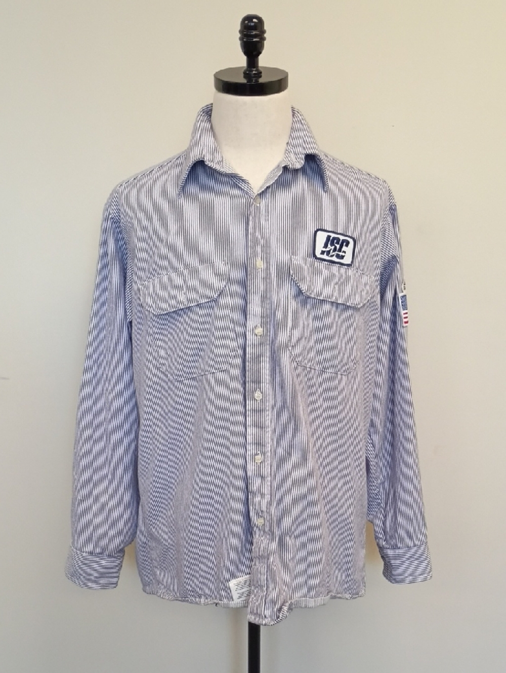 Bulwark FR Blue White Striped Work Shirt Flame Resistant Size Large
